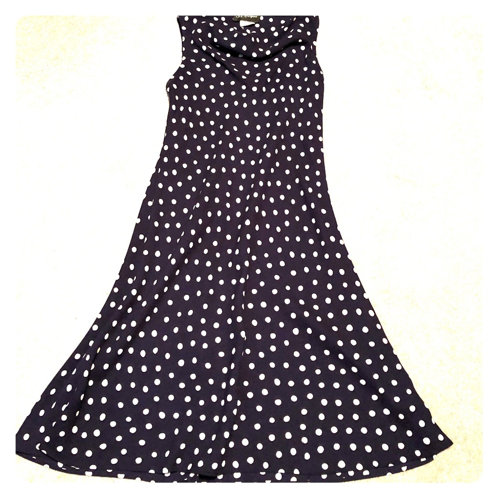 Navy blue white polkadot sleeveless dress size 10